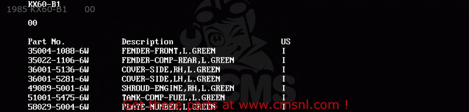 1985 KX60-B1      00 KX60-B2 1986 USA CANADA