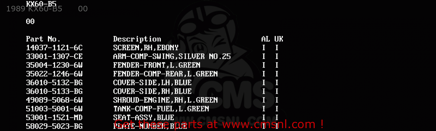 1989 KX60-B5      00 KX60-B4 1988 UNITED KINGDOM