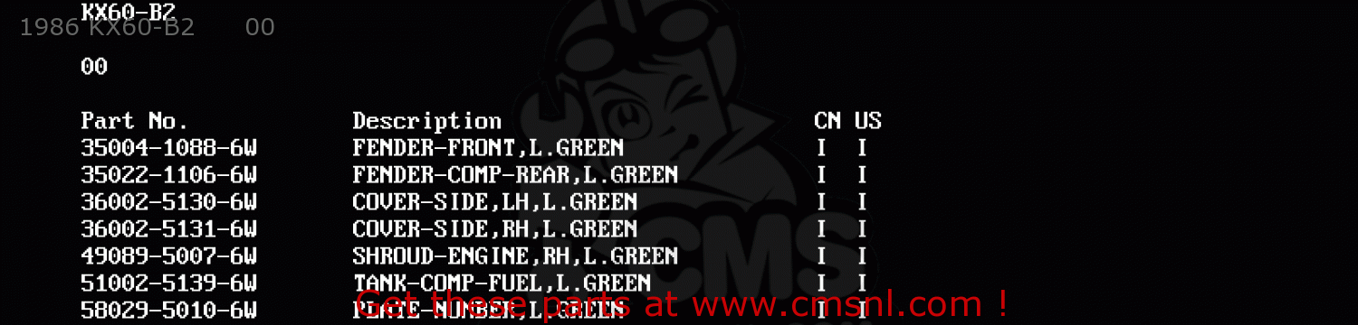 1986 KX60-B2      00 KX60-B4 1988 USA