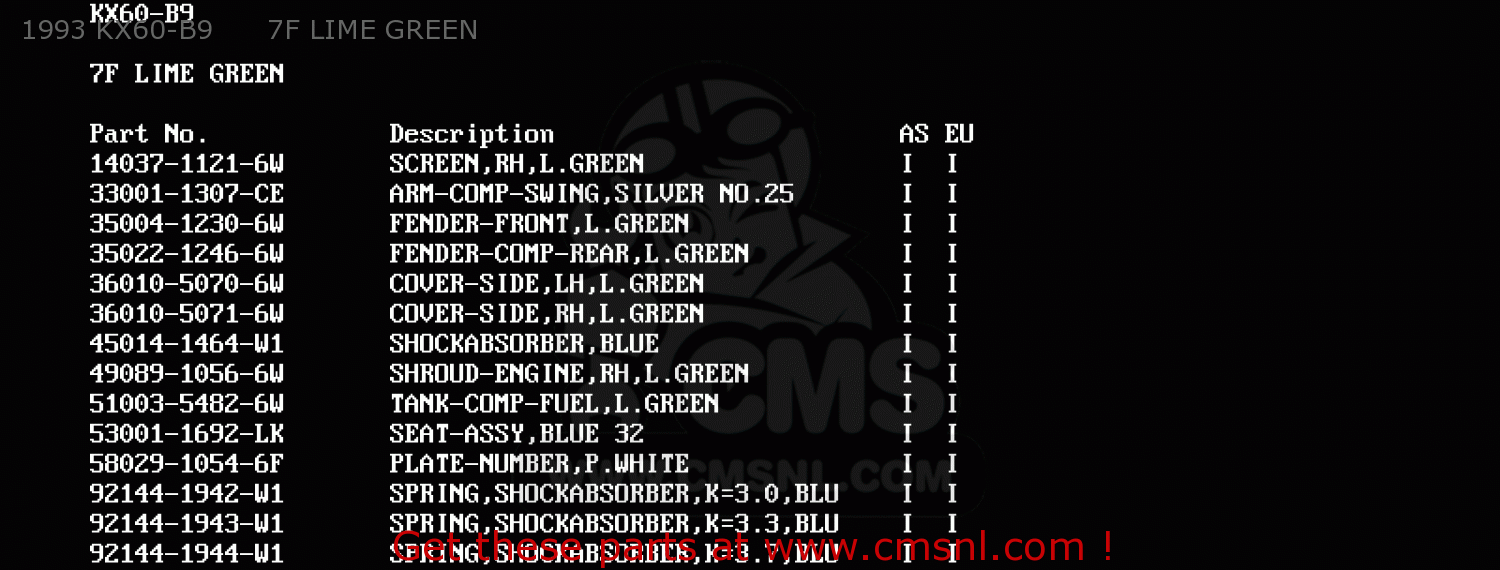 1993 KX60-B9      7F LIME GREEN KX60-B6 1990 UNITED KINGDOM AL AS