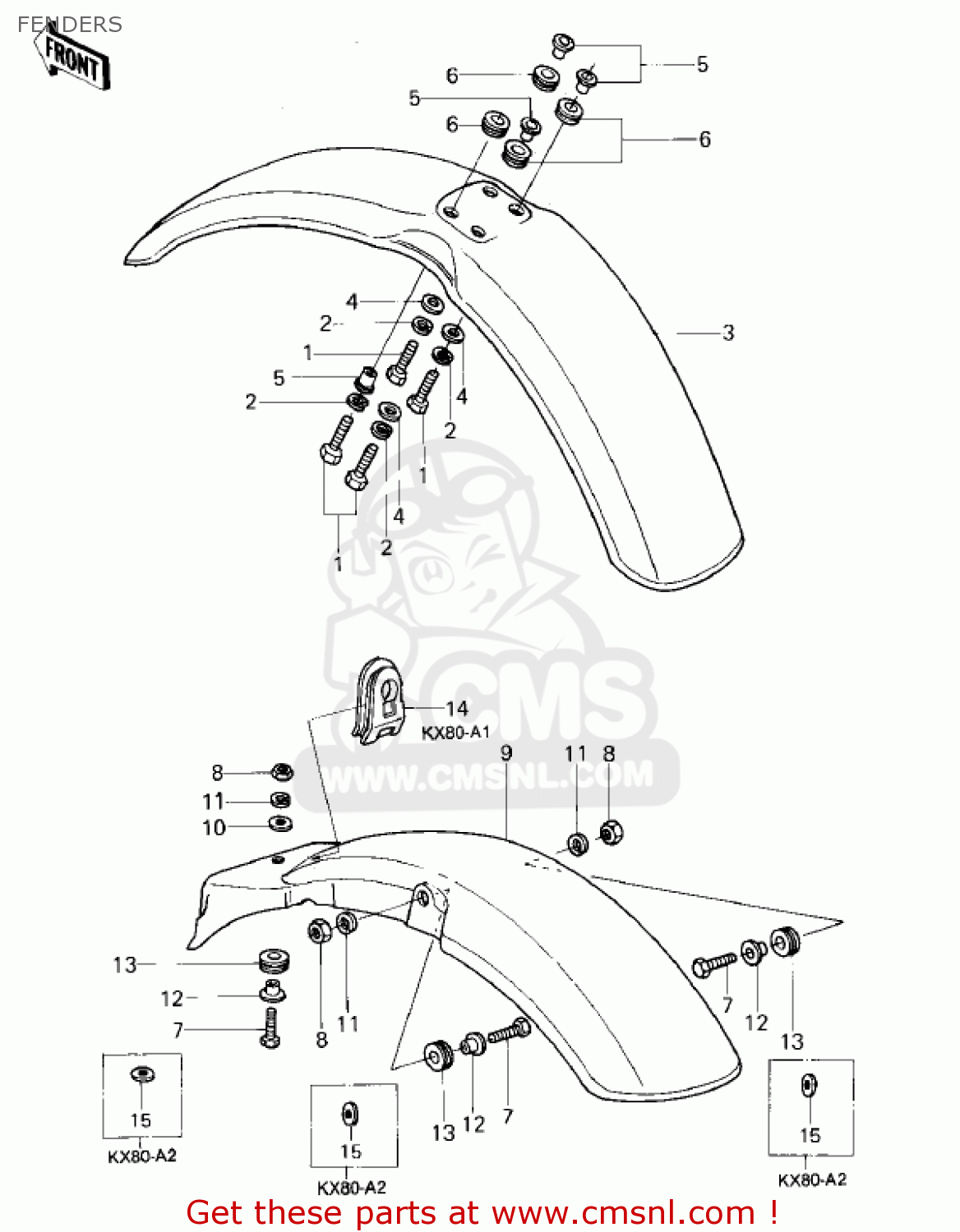 Kawasaki KX80-A1 KX80 1979 FENDERS - buy original FENDERS spares online