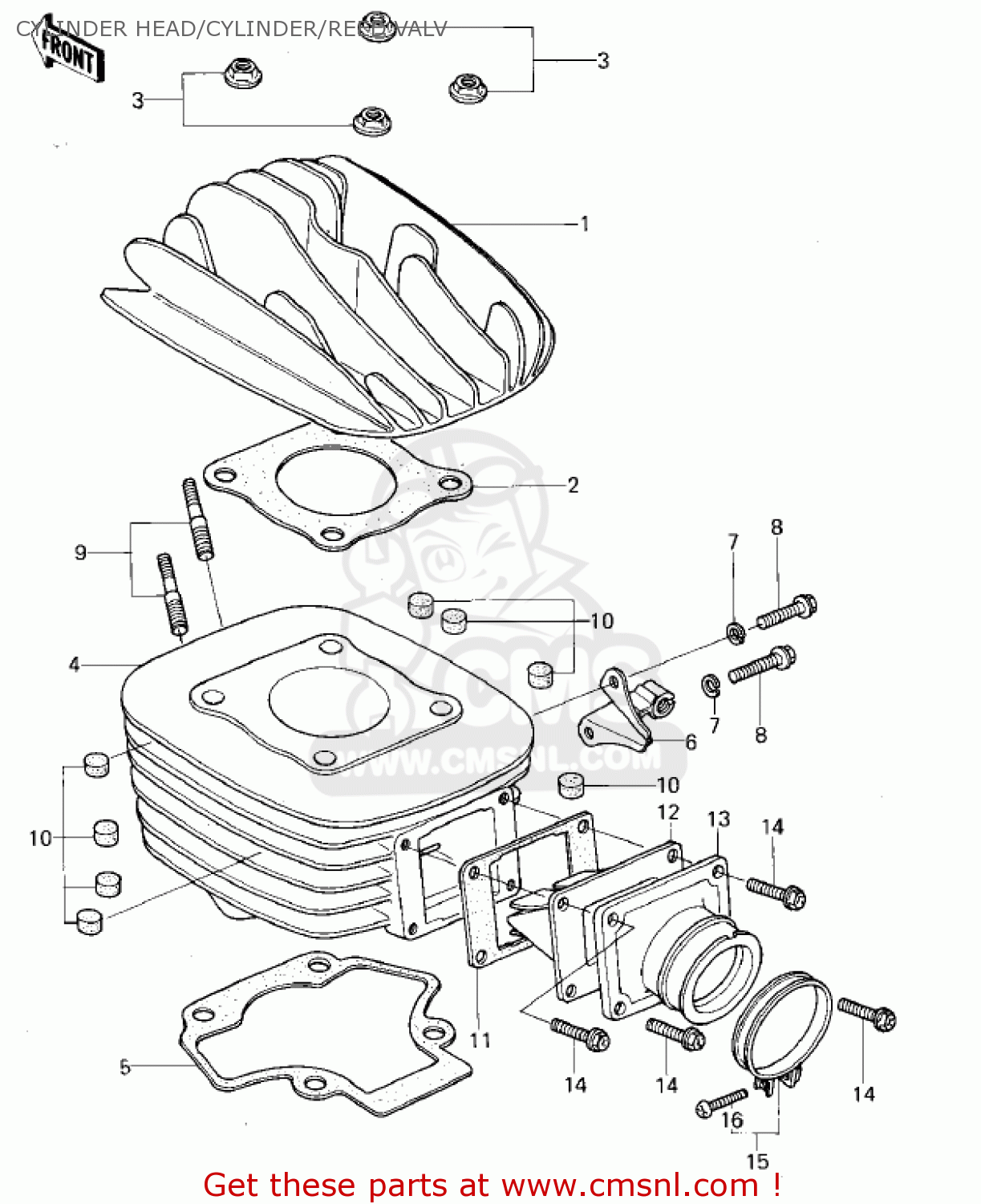 CYLINDER HEAD/CYLINDER/REED VALV KX80-A1 KX80 1979