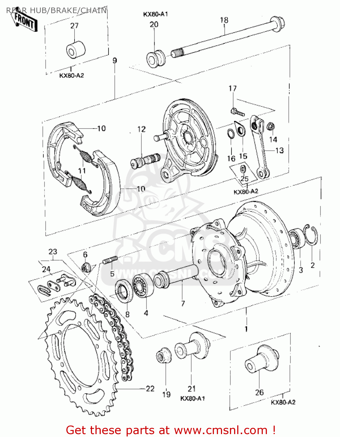 REAR HUB/BRAKE/CHAIN KX80-A1 KX80 1979