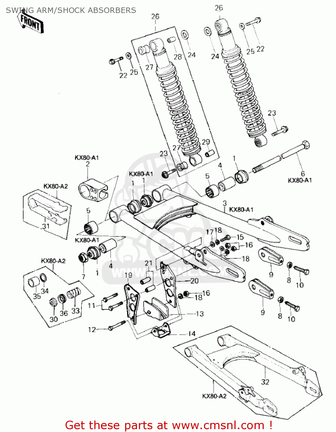 SWING ARM/SHOCK ABSORBERS KX80-A1 KX80 1979