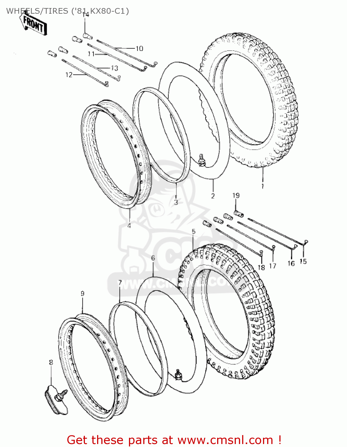 WHEELS/TIRES ('81 KX80-C1) KX80-C1 KX80 1981 USA CANADA