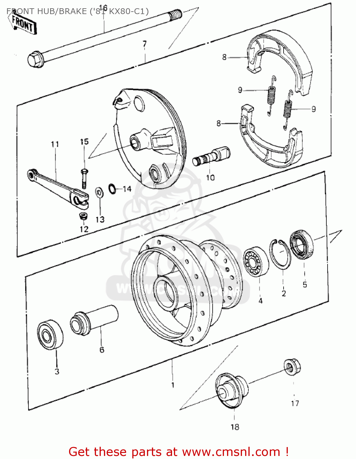 FRONT HUB/BRAKE ('81 KX80-C1) KX80-C2 KX80 1982 USA CANADA