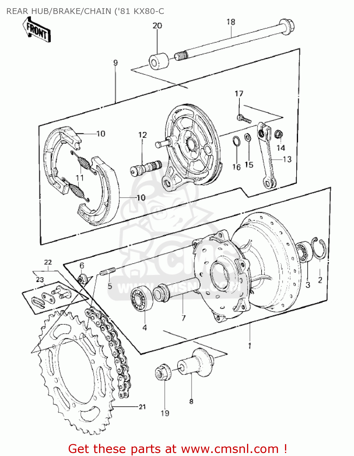 REAR HUB/BRAKE/CHAIN ('81 KX80-C KX80-C2 KX80 1982 USA CANADA