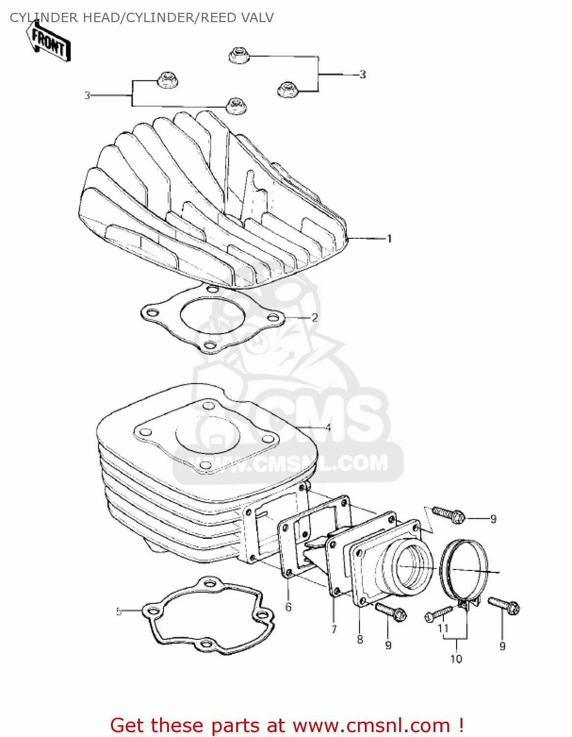 CYLINDER HEAD/CYLINDER/REED VALV KX80-C2 KX80 1982 USA CANADA