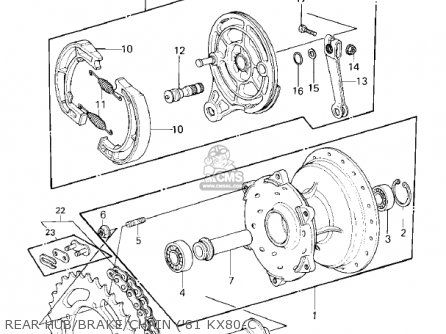 REAR HUB/BRAKE/CHAIN ('81 KX80-C - KX80-C2 KX80 1982 USA CANADA