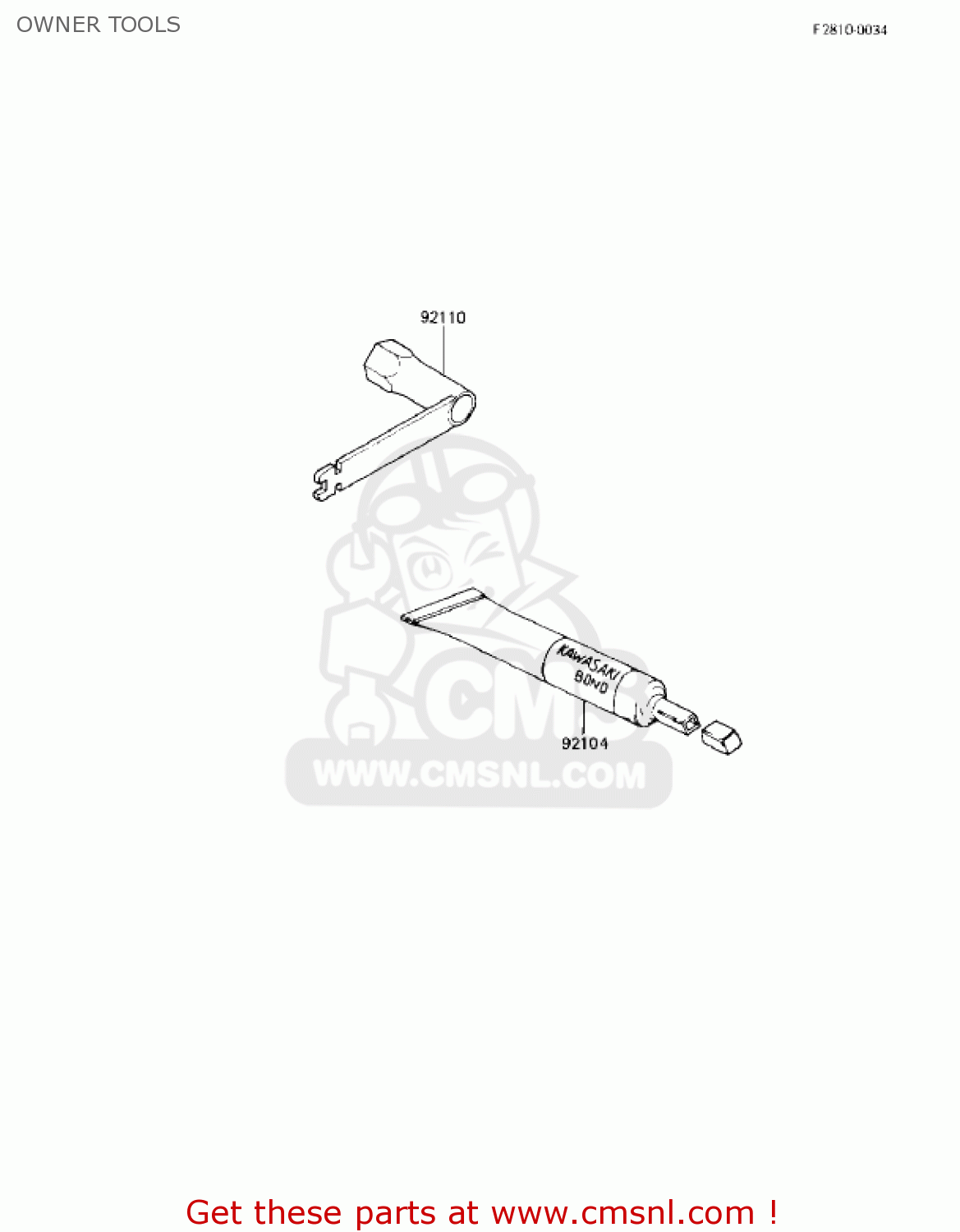OWNER TOOLS KX80-E1 KX80 1983 USA CANADA