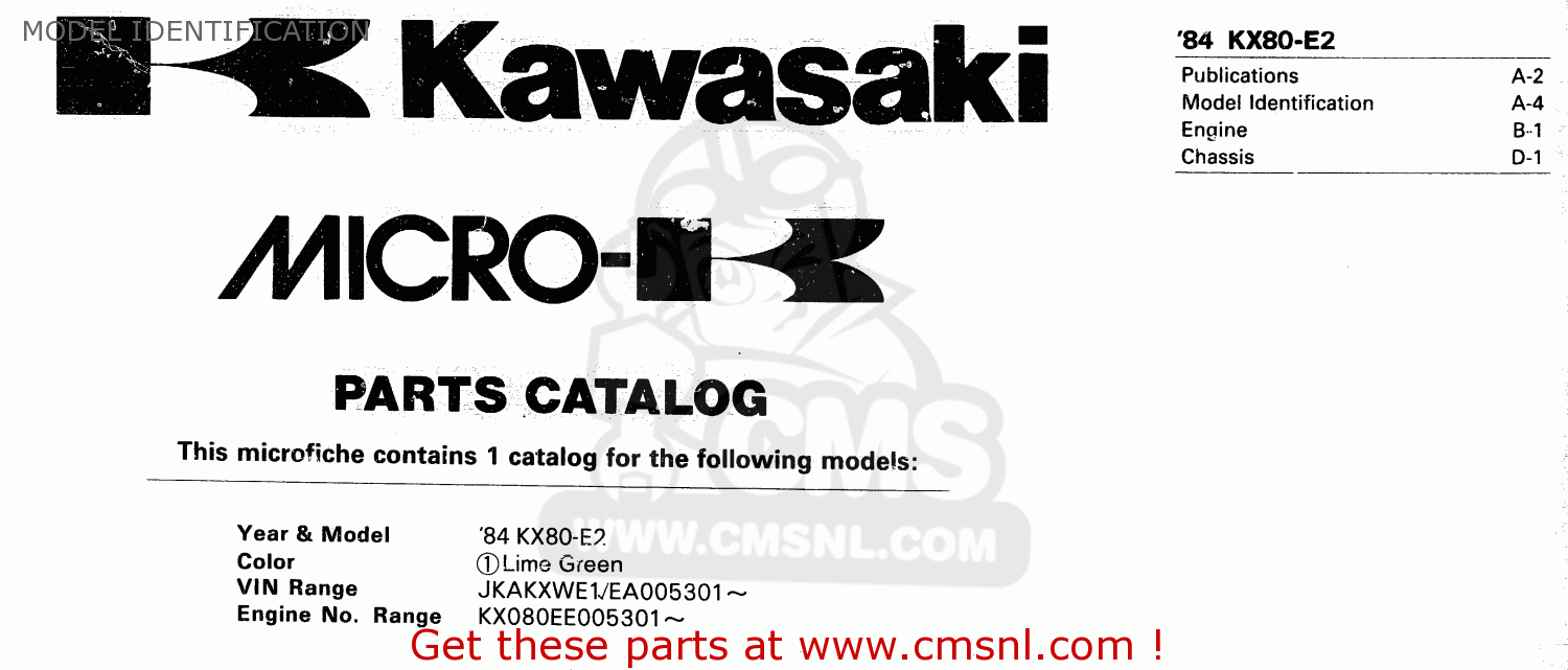 MODEL IDENTIFICATION KX80-E2 1984 USA CANADA UK AL