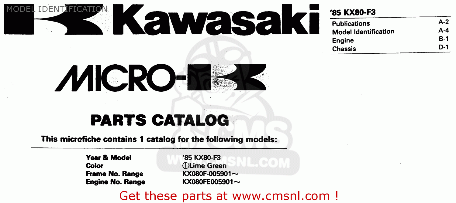 MODEL IDENTIFICATION KX80-F3 1985