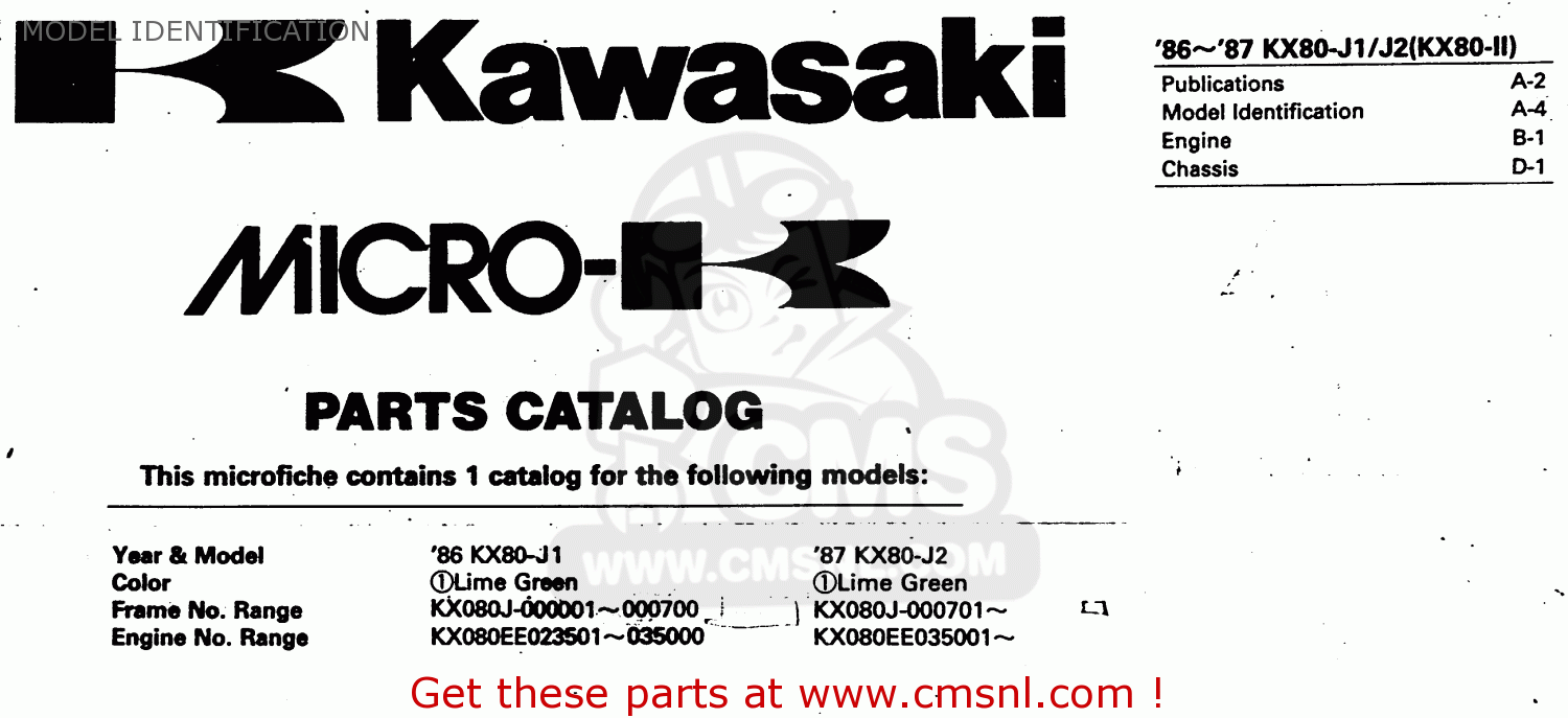 MODEL IDENTIFICATION KX80-J2 1987 UNITED KINGDOM