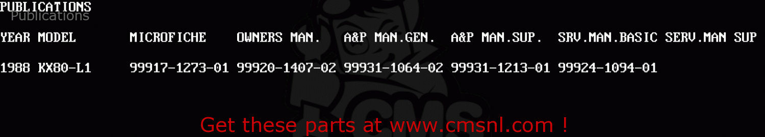 Publications KX80-L1 1988 UNITED KINGDOM AL