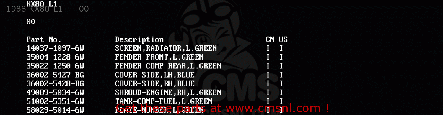 1988 KX80-L1      00 KX80-L1 1988 USA CANADA