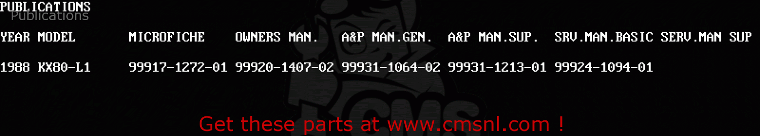 Publications KX80-L1 1988 USA CANADA