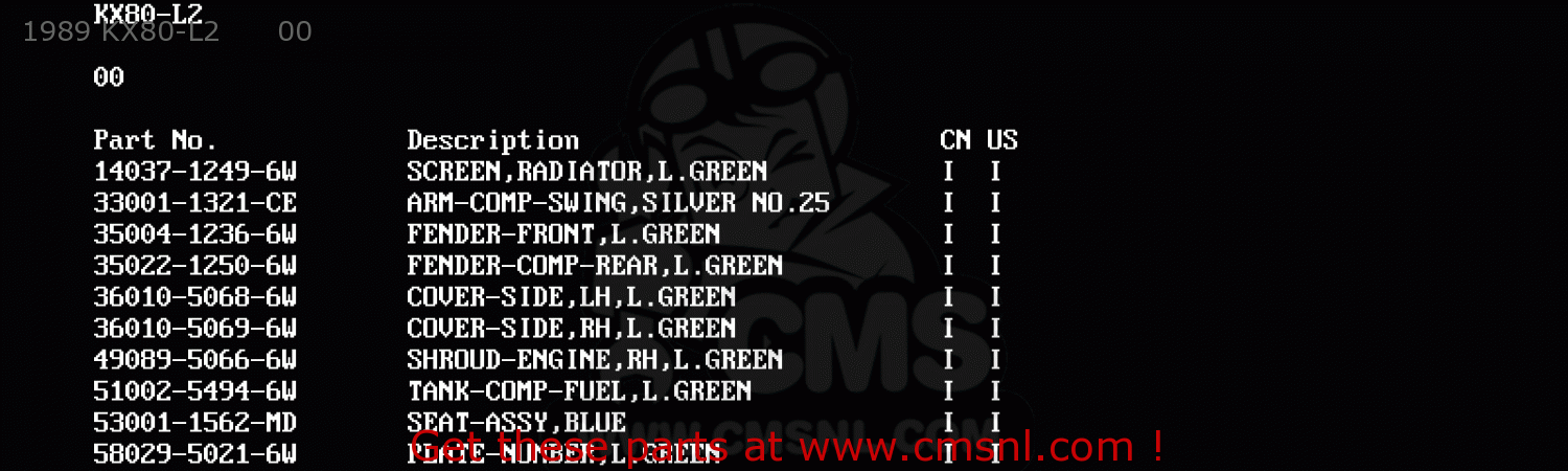 1989 KX80-L2      00 KX80-L2 1989 USA CANADA