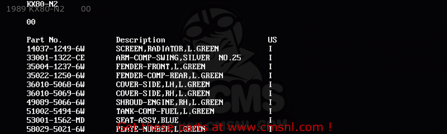 1989 KX80-N2      00 KX80-L3 1990 USA CANADA