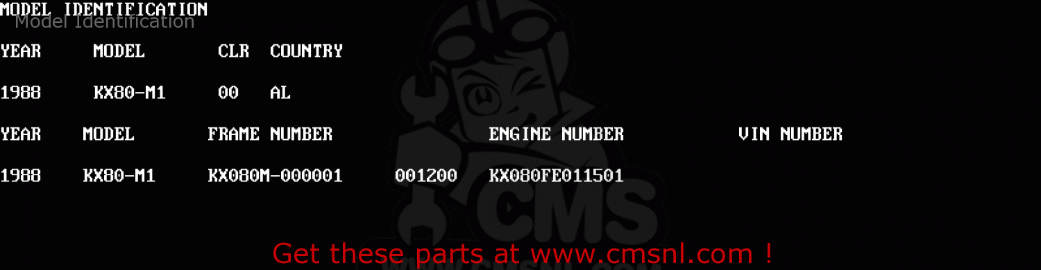 Model Identification KX80-M1 1988 AL