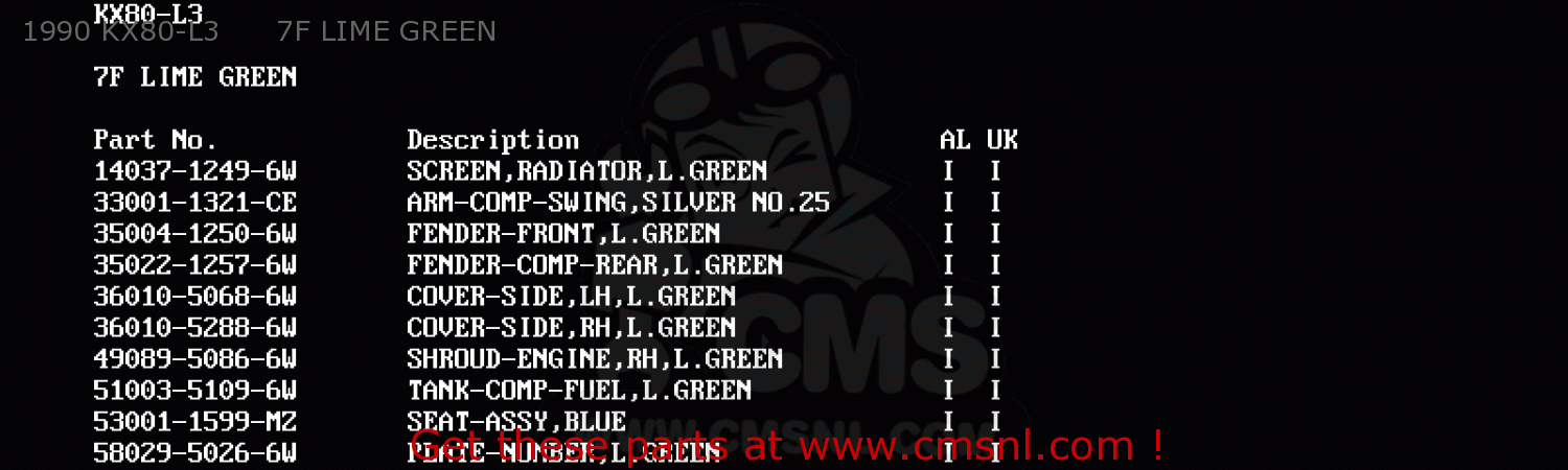 1990 KX80-L3      7F LIME GREEN KX80-M3 1990 AUSTRALIA AL