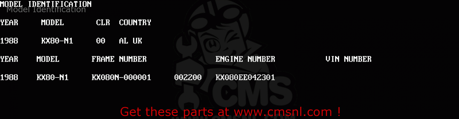 Model Identification KX80-N1 1988 UNITED KINGDOM AL