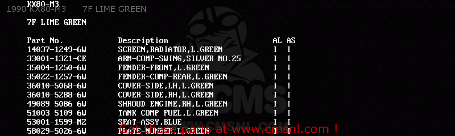 1990 KX80-M3      7F LIME GREEN KX80-N3 1990 UNITED KINGDOM AL