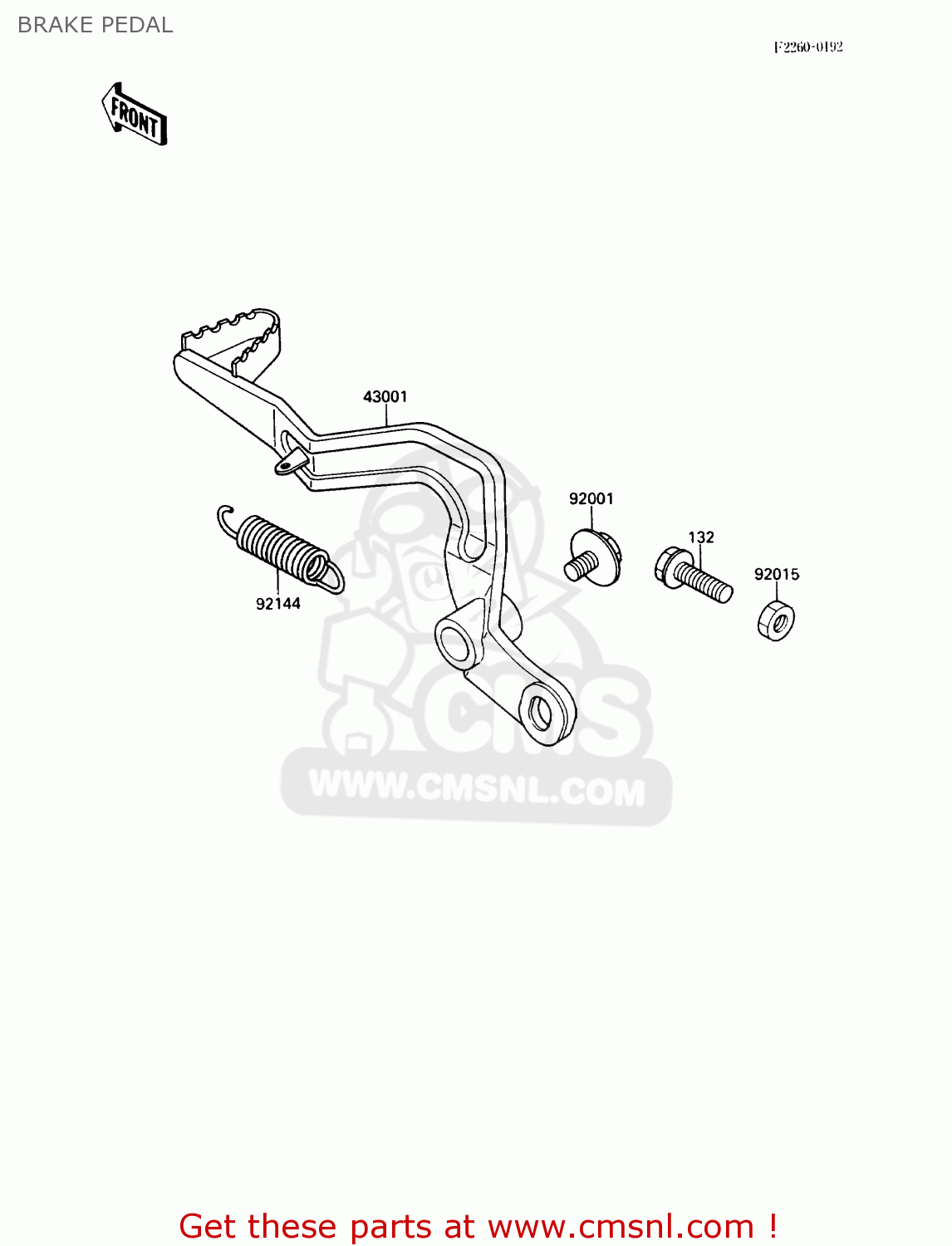 BRAKE PEDAL KX80-N3 1990 USA CANADA