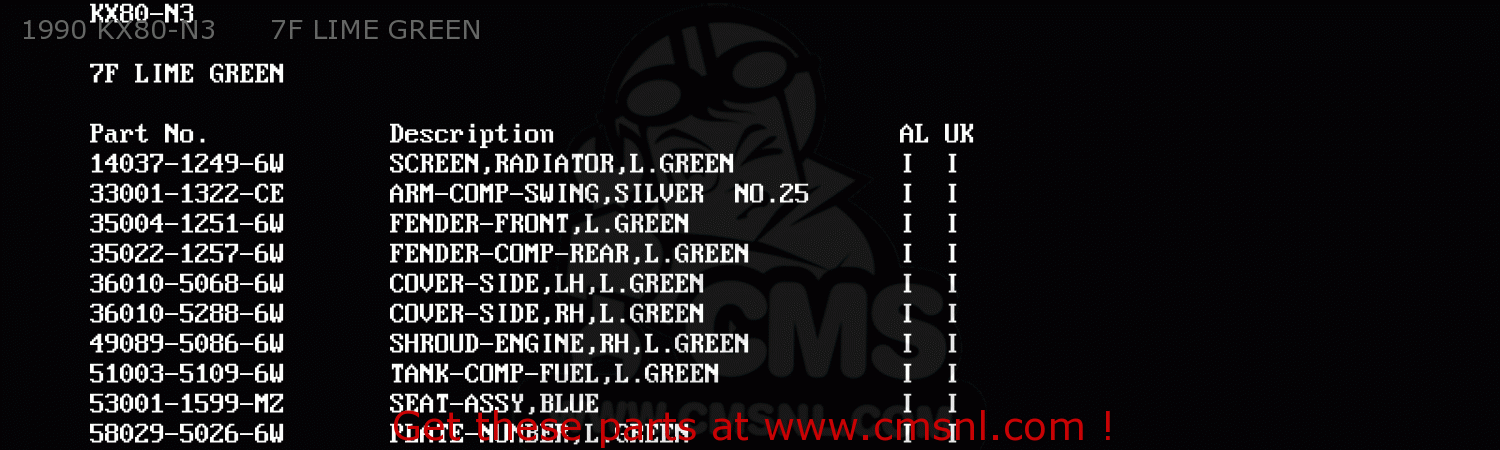 1990 KX80-N3      7F LIME GREEN KX80-P3 1990 AUSTRALIA AL