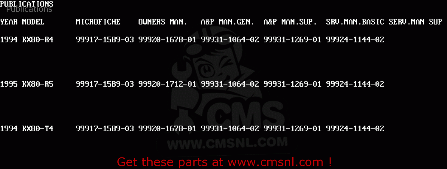Publications KX80-R4 1994 USA CANADA