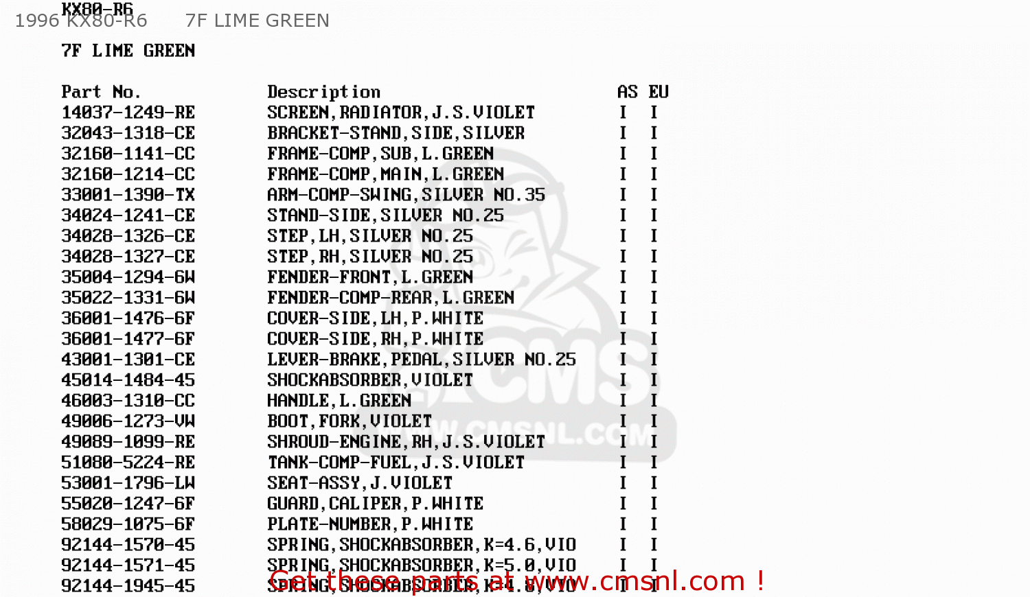 1996 KX80-R6      7F LIME GREEN KX80-R7 1997 EUROPE AS