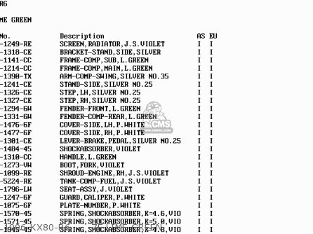 1996 KX80-R6      7F LIME GREEN - KX80-R7 1997 EUROPE AS