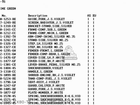 1996 KX80-T6      7F LIME GREEN - KX80-R7 1997 EUROPE AS
