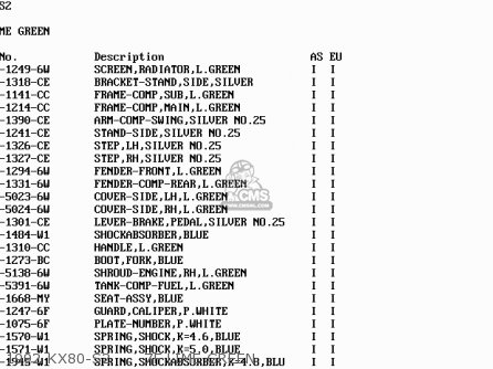 1992 KX80-S2      7F LIME GREEN - KX80-S2 1992 EUROPE AS