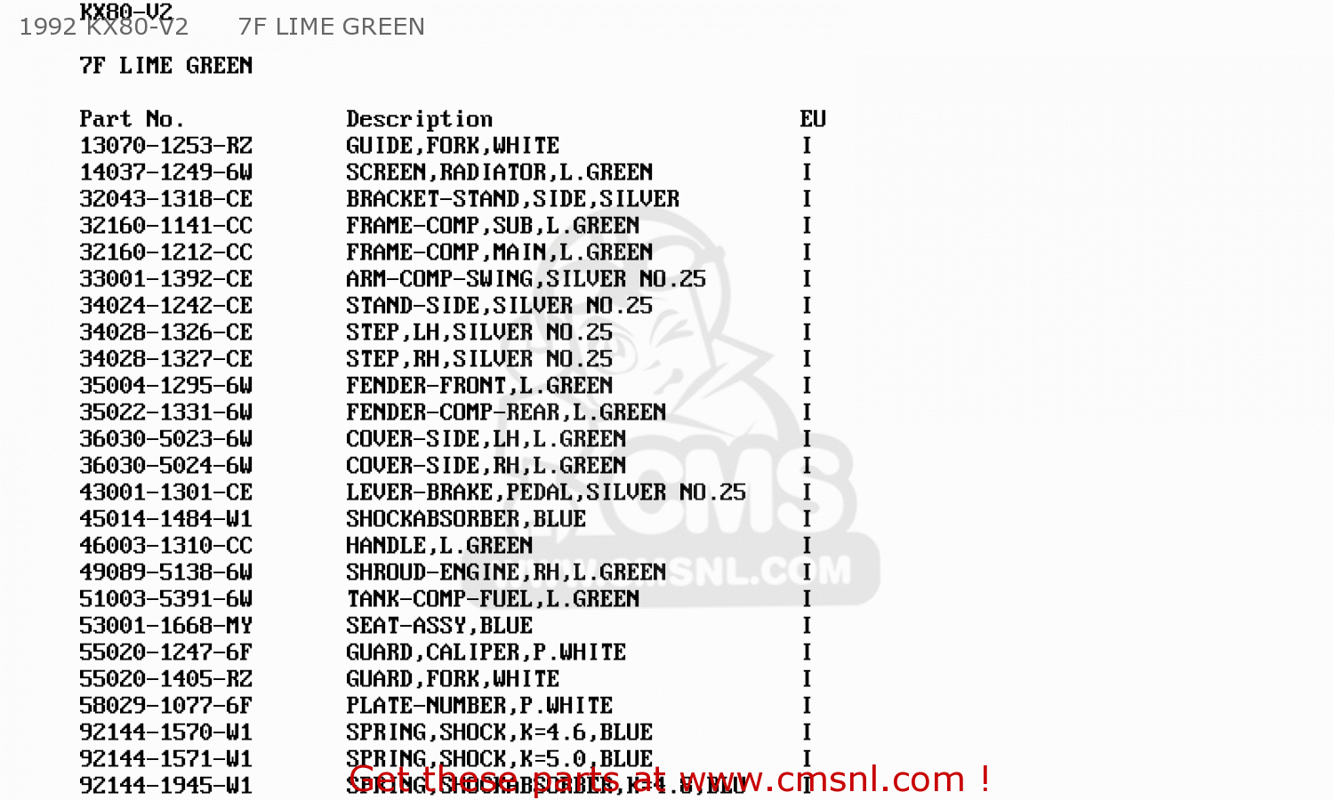 1992 KX80-V2      7F LIME GREEN KX80-S3 1993 EUROPE AS