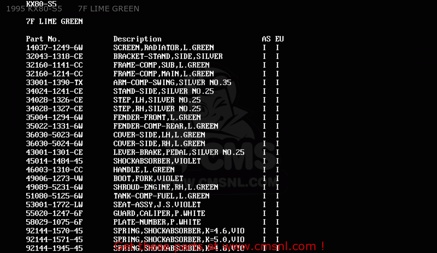 1995 KX80-S5      7F LIME GREEN KX80-S4 1994 EUROPE AS