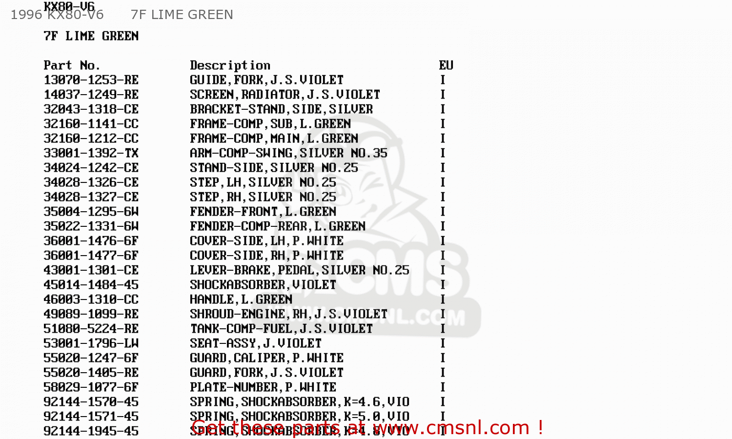 1996 KX80-V6      7F LIME GREEN KX80-S6 1996 EUROPE AS