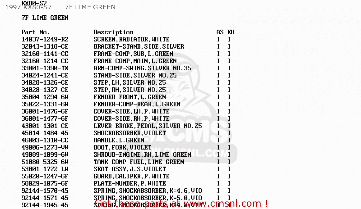 1997 KX80-S7      7F LIME GREEN KX80-S7 1997 EUROPE AS