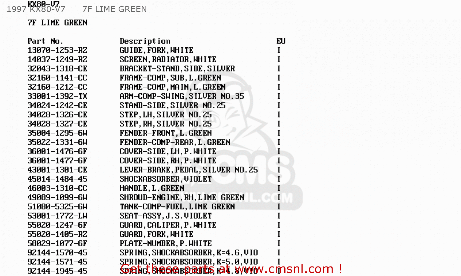 1997 KX80-V7      7F LIME GREEN KX80-S7 1997 EUROPE AS