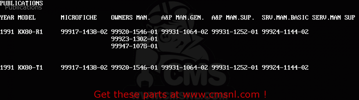 Publications KX80-T1 1991 UNITED KINGDOM