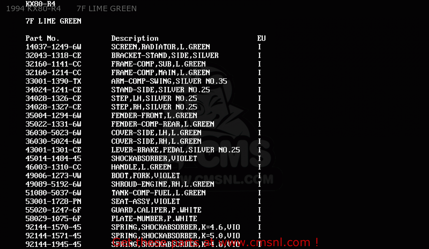 1994 KX80-R4      7F LIME GREEN KX80-T5 1995 EUROPE AS