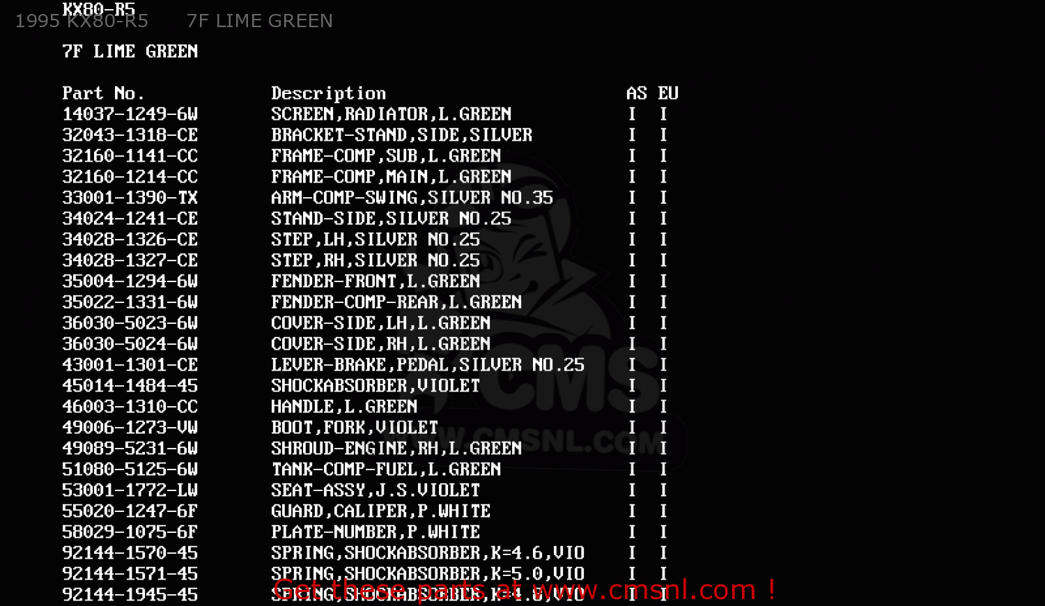 1995 KX80-R5      7F LIME GREEN KX80-T5 1995 EUROPE AS