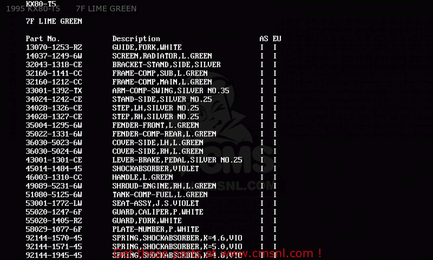 1995 KX80-T5      7F LIME GREEN KX80-T5 1995 EUROPE AS