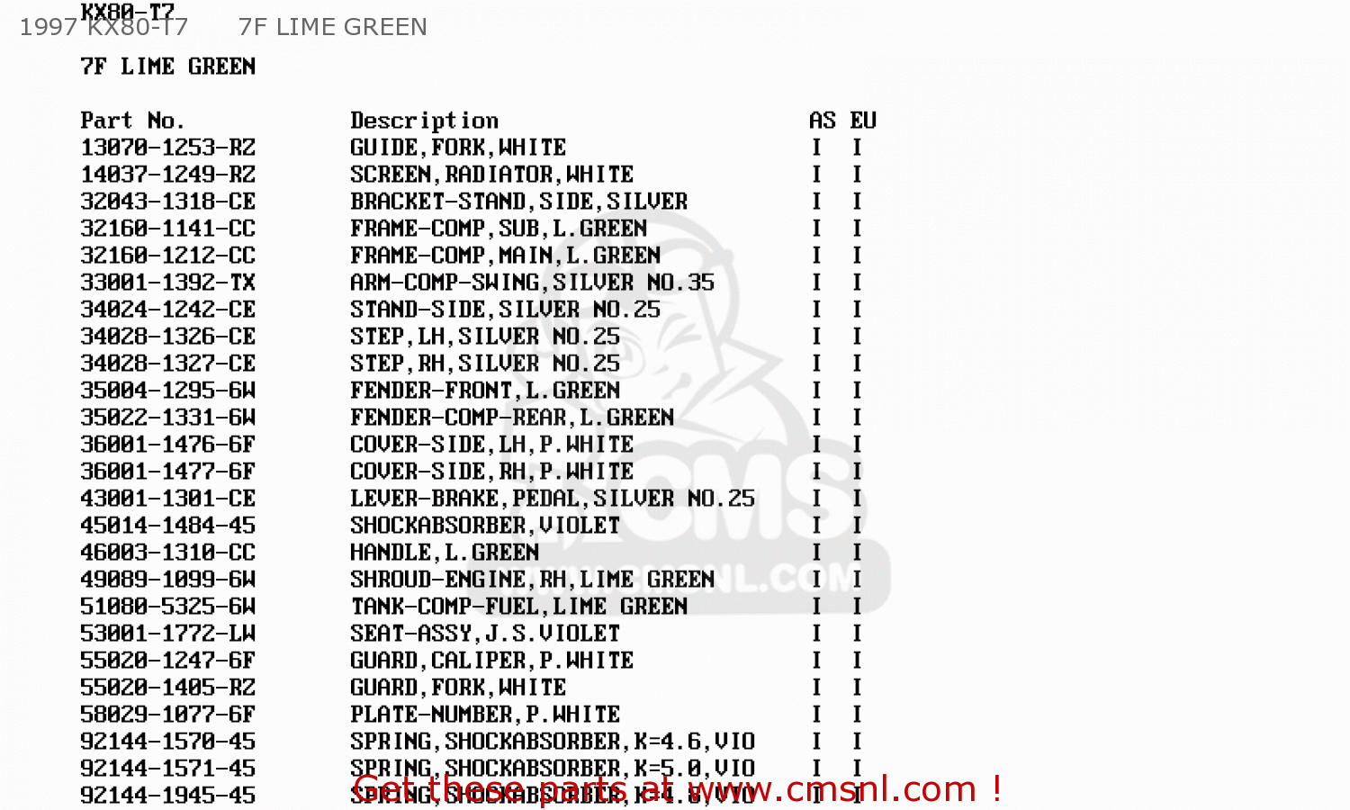 1997 KX80-T7      7F LIME GREEN KX80-T7 1997 EUROPE AS