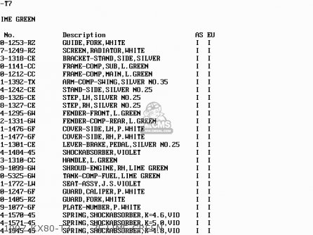 1997 KX80-T7      7F LIME GREEN - KX80-T7 1997 EUROPE AS