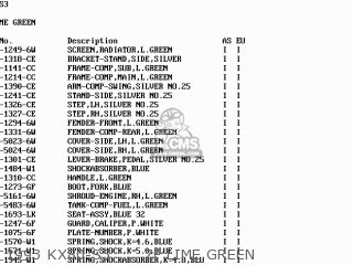 1993 KX80-S3      7F LIME GREEN - KX80-V2 1992 EUROPE