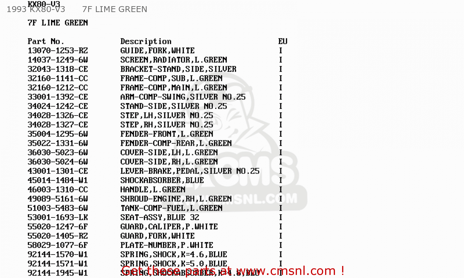 1993 KX80-V3      7F LIME GREEN KX80-V3 1993 EUROPE