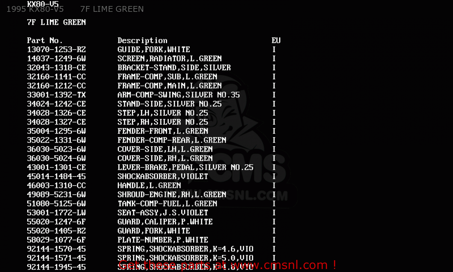 1995 KX80-V5      7F LIME GREEN KX80-V5 1995 EUROPE