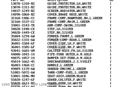 1999 KX80-Y2      7F LIME GREEN - KX80-W1 KX80II 1998 EUROPE AS