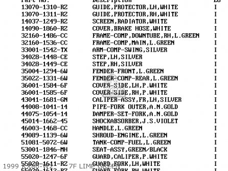 1999 KX80-W2      7F LIME GREEN - KX80-W2 KX80II 1999 EUROPE