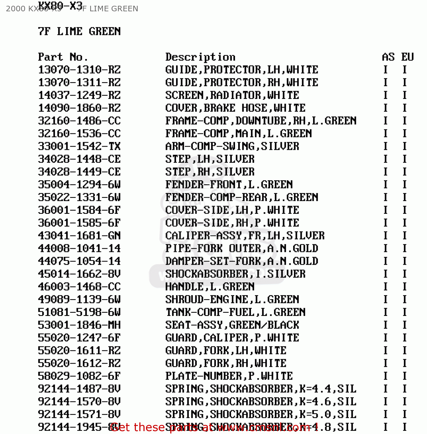 2000 KX80-X3      7F LIME GREEN KX80-X3 KX80II 2000 EUROPE AS